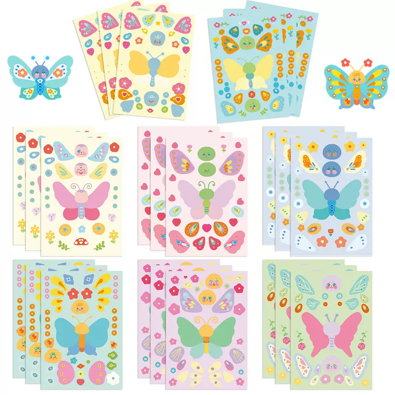 8 Original Abstract Art Butterfly Collages, Hands-On DIY Decorative Handbooks, Mobile Phone Case Decorations, Waterproof Stickers