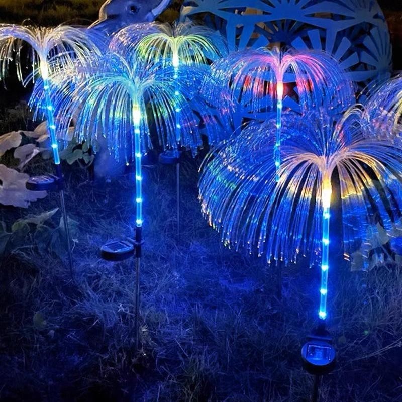 Solar al aire libre medusa lámpara impermeable colorido fibra óptica lámpara de caña lámpara patio balcón jardín suelo césped