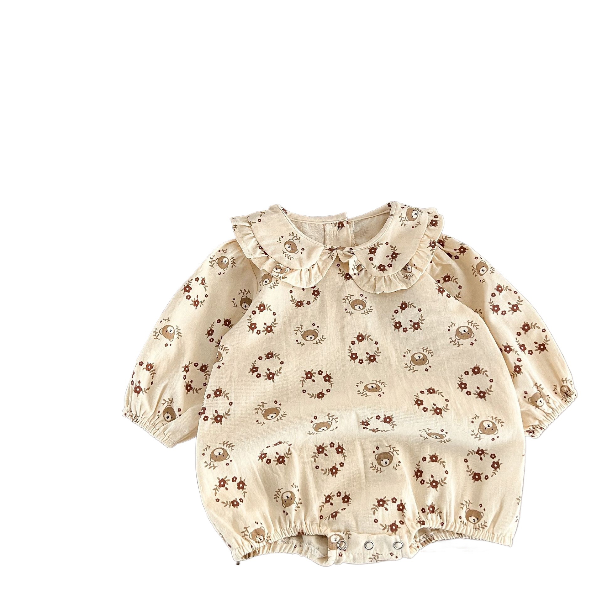 Estilo coreano primavera y otoño niñas bebé lindo oso impreso solapa mameluco ins recién nacido algodón todo partido triángulo romper