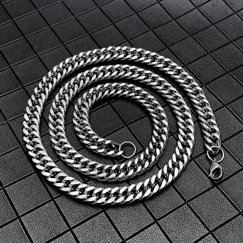 Collier chaîne cubaine en acier inoxydable à double boucle_voghion.com