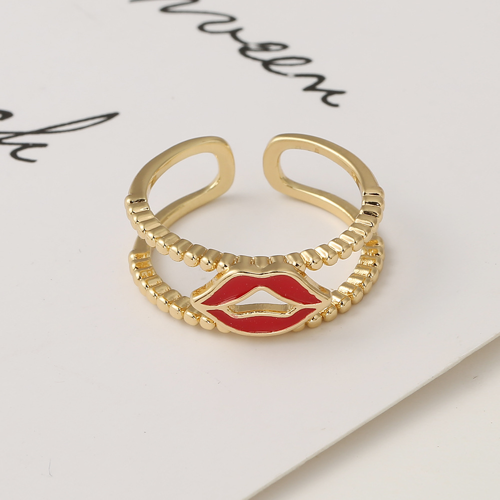 Fashion Lips Flower Open Copper Inlaid Zircon Rings Wholesale display picture 7