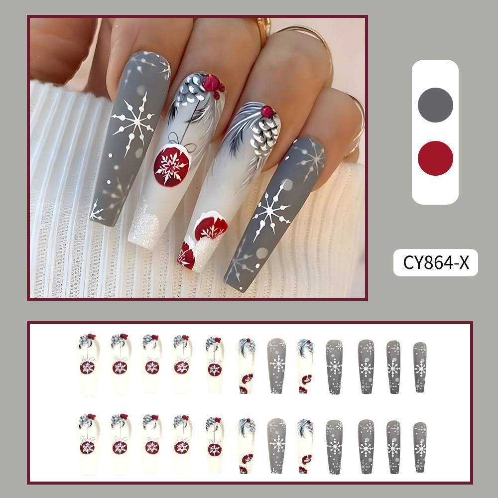 Europa y los Estados Unidos, pino, nieve plateada y roja, Navidad, manicure, invierno, atmósfera, usar un parche de uñas de 24 piezas.