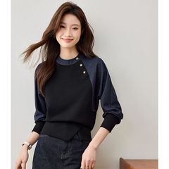 复古感拼接立领卫衣女2025春秋新款时尚洋气百搭长袖衬衫上衣