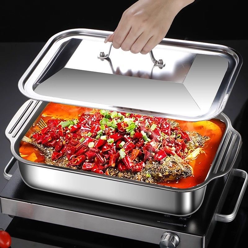 特厚ステンレス蓋付き専用焼き魚皿商用パレット魚皿家庭用電磁ストーブパーマ防止焼き皿|undefined