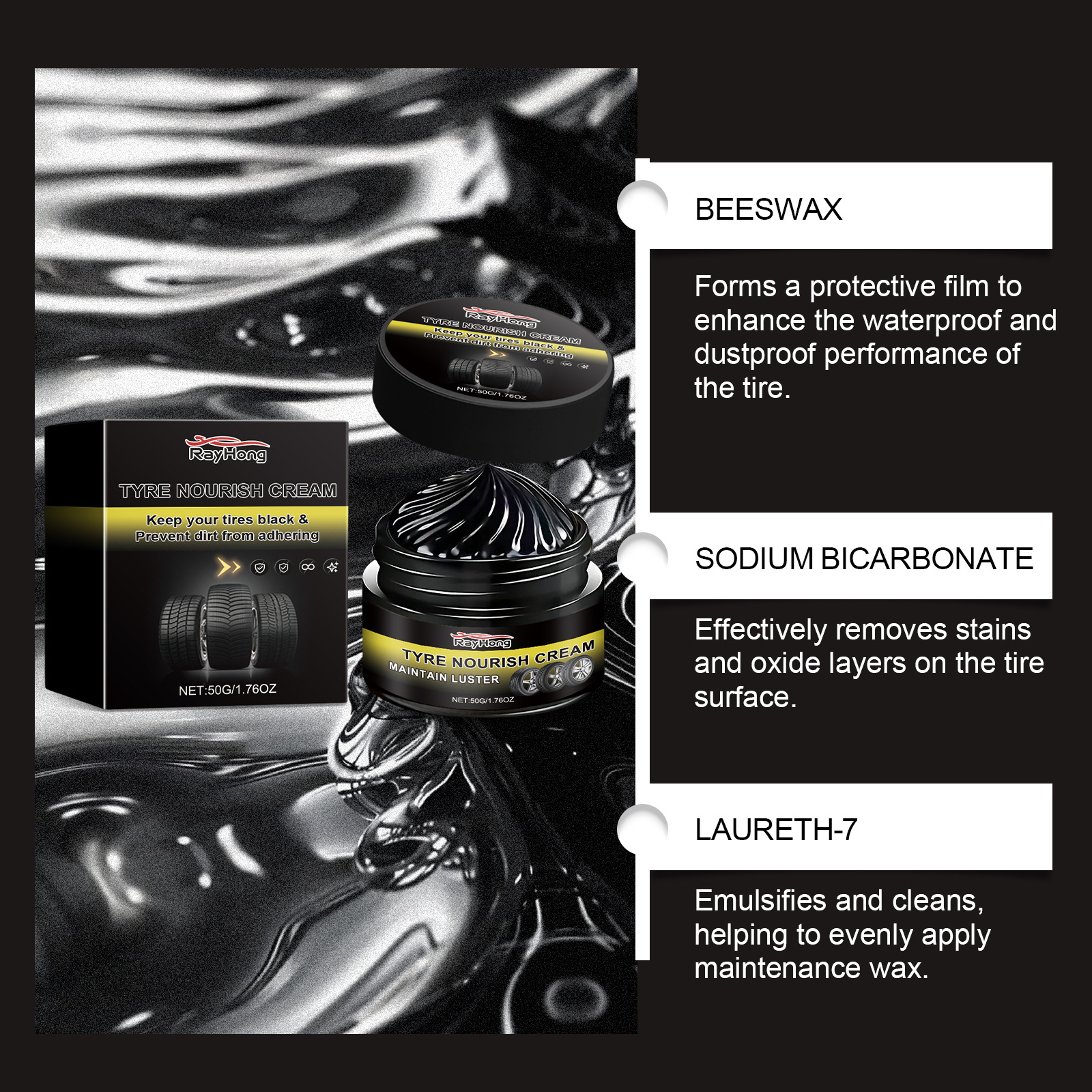 Rayhong Car Tire Refurbishment Wax, Long-Lasting Protection, Anti-Fouling, Anti-Tire Aging, Dust Polishing, Wheel Refurbishment Wax