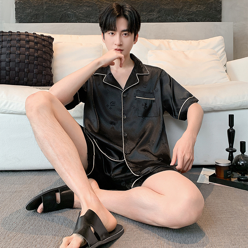 Wholesale Pajamas for Men Summer Short-Sleeved Ice Silk Thin Section Teen Internet Celebrity Hot Style Men's Imitation Silk Home Clothes Set