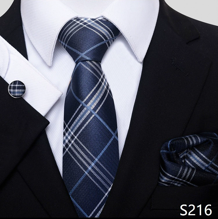 Ready stock solid color polka dot plaid tie wholesale solid color men's tie tie cufflinks pocket square set 8cm