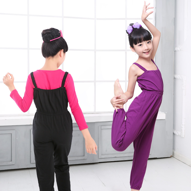 Ropa de baile para niños pantalones de tirantes de algodón para Niñas Ropa de práctica de Honda pantalones de gimnasia ropa de rendimiento de tirantes mono en stock