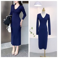 7814 春季14针高捻棉深V领不易变形正肩收腰包臀连衣裙内搭长裙