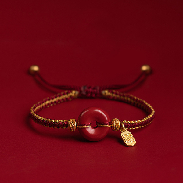 Woven red rope bracelet handmade