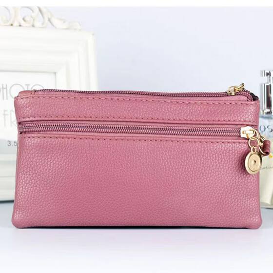 Double Zipper Handbag Women's Hand-held Mini Mobile Phone Bag Hand-held Middle-aged Mother Grocery Shopping Small Coin Purse Women's Embroider Pattern
