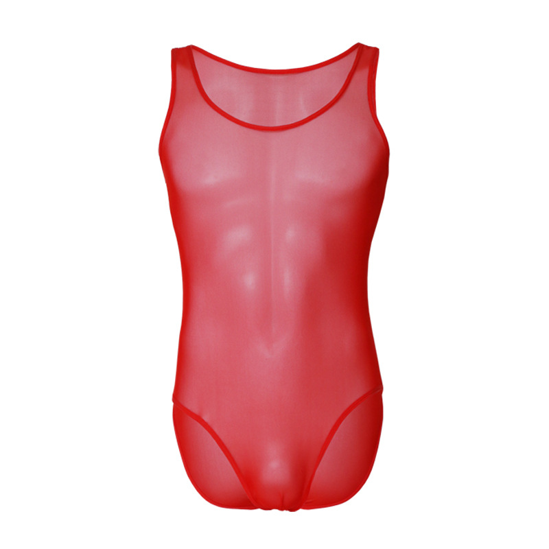 Gran malla elástica de los hombres mono coquetear sexy tentación bolsa de huevo ropa interior tres colores opcional entrega de una sola pieza