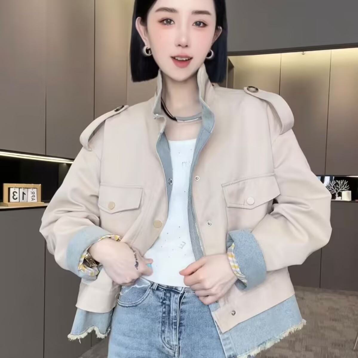 爆款2025春秋新款港风复古PU衣外套女设计感下摆抽绳通勤皮衣夹克