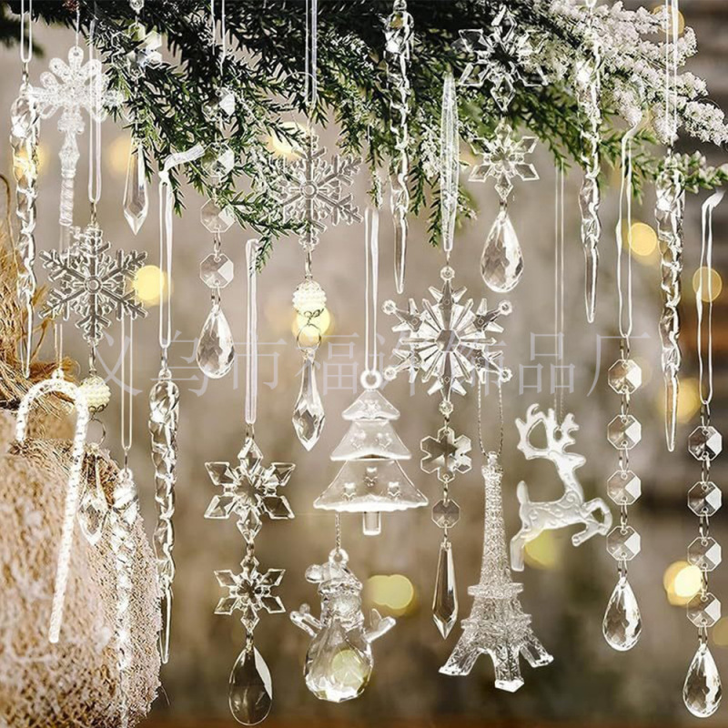 32個のクリスマスツリー装飾品透明アクリル雪クリスマスツリー鹿雪だるま氷柱クリスマス装飾ストラップ|undefined