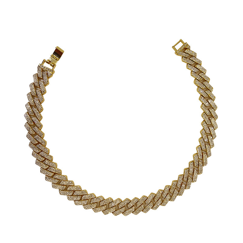 20mm three row chain men's and women's coarse alloy bracelet INS hip-hop diamond inlaid Cuban necklace_voghion.com