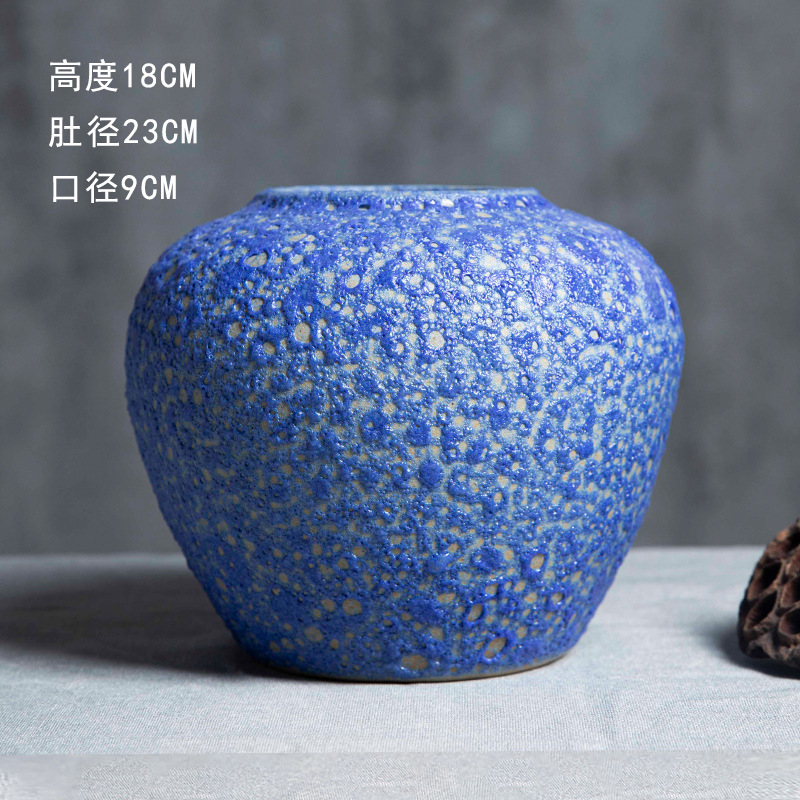 景徳鎮の陶磁器の花瓶の置物の客間の生け花の新しい中国式の玄関の装飾品の花器の復古の太い陶缶の植木鉢|undefined