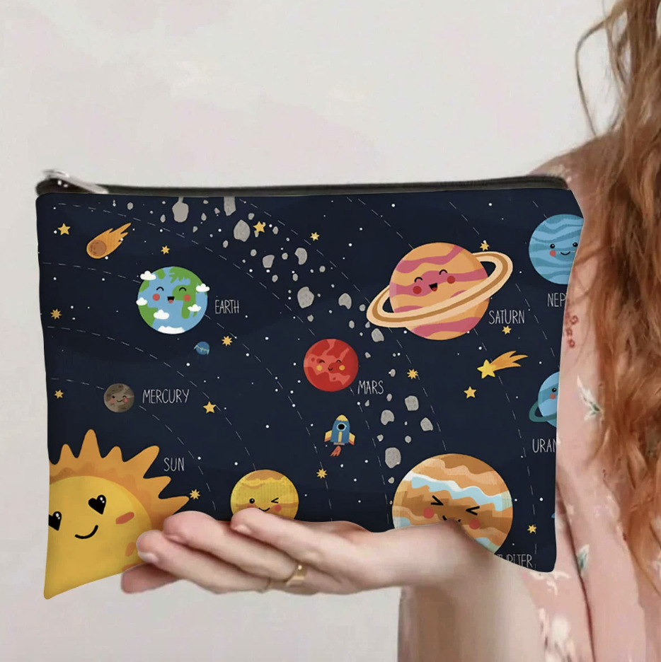 Bolso cosmético para mujer explosivo transfronterizo de Amazon, bolsa de almacenamiento de viaje, bolsa de lavado, fabricante de impresión de doble cara en inglés al por mayor