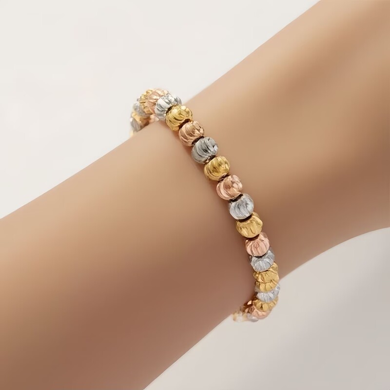Cross-Border Ancient-Style Gold-Plated Watermelon Bead Drawstring Bracelet, Adjustable Gold-Plated Round Bead Chain, Versatile and Stylish Fortune Bead Jewelry