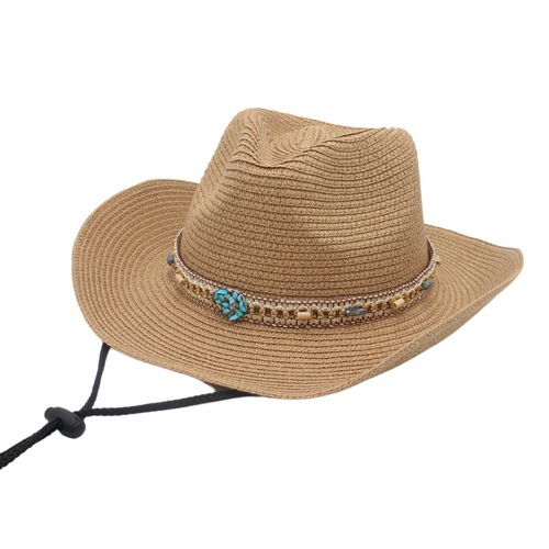 Ethnic Style Straw Hat Tibetan Stage Performance Elegant Retro Bohemian Sun Protection Outdoor Umbrella Literary Style Woven
