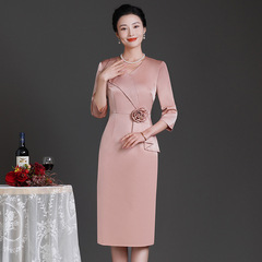 新款喜婆婆婚宴礼服年轻时尚妈妈装时尚优雅修身连衣裙工厂613#
