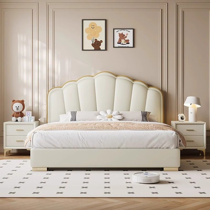 French Children's Bed Leather Simple Modern Double Bed Master Bedroom Petal Cream Small Apartment Luxury Storage Princess Wedding Bed