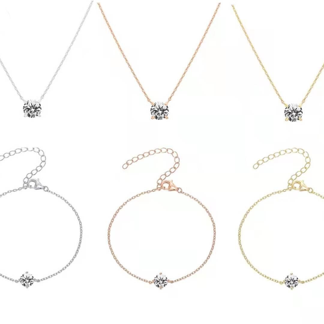 メッキ18kゴールドホワイト高炭素ドリルクラシック四爪2カラットシミュレーションダイヤモンド女性フレッシュでシンプルな鎖骨チェーンペンダントネックレス