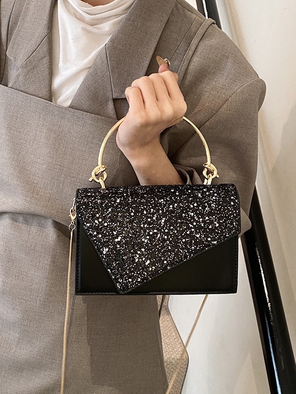 Nuevo estilo de bolso de mano metálico con lentejuelas para mujer, sencillo y a la moda, bolso de hombro cruzado con cadena, moderno y a la moda.