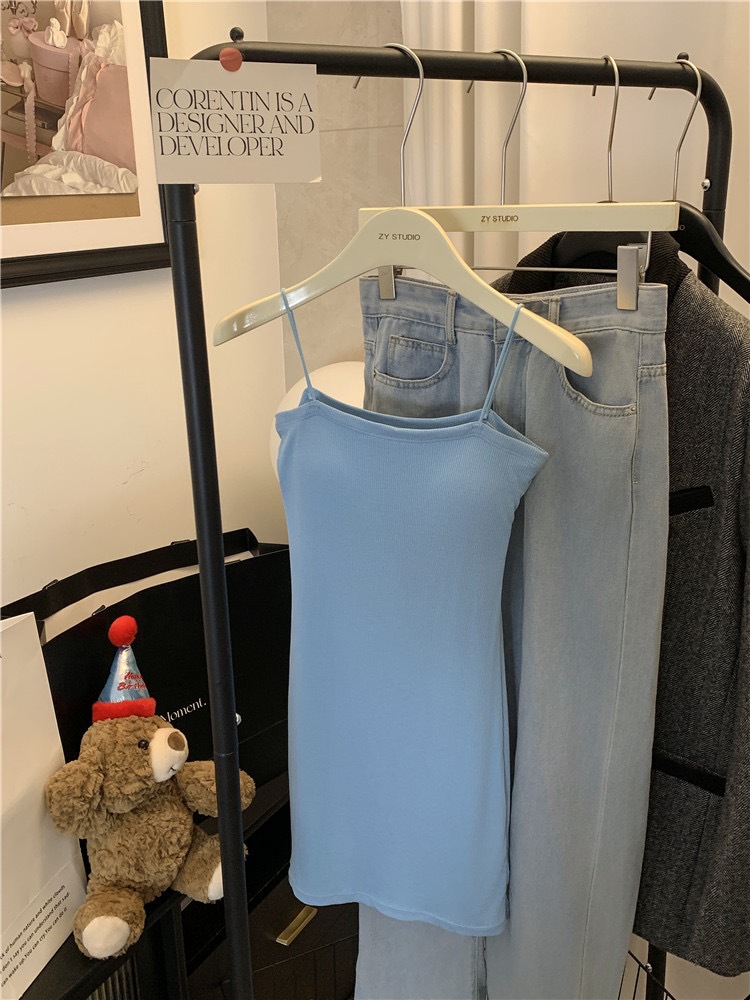 Puro viento con cojín para el pecho vestido de honda para mujer temperamento de primavera y verano, delgado y delgado, falda de fondo, falda corta, falda a la cadera image 8
