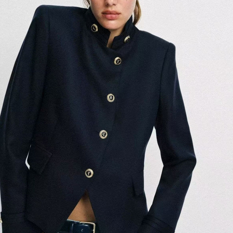 Za Foreign Trade Export Women's New Style Workplace Commuting Suit Jacket with Diagonal Lapel and Gold Buttons, Slim Fit, Regular Shoulder Design 2730564 Za Foreign Trade Export Women's New Style Workplace Commuting Suit Jacket with Diagonal Lapel and Gold Buttons, Slim Fit, Regular Shoulder Design 2730564
