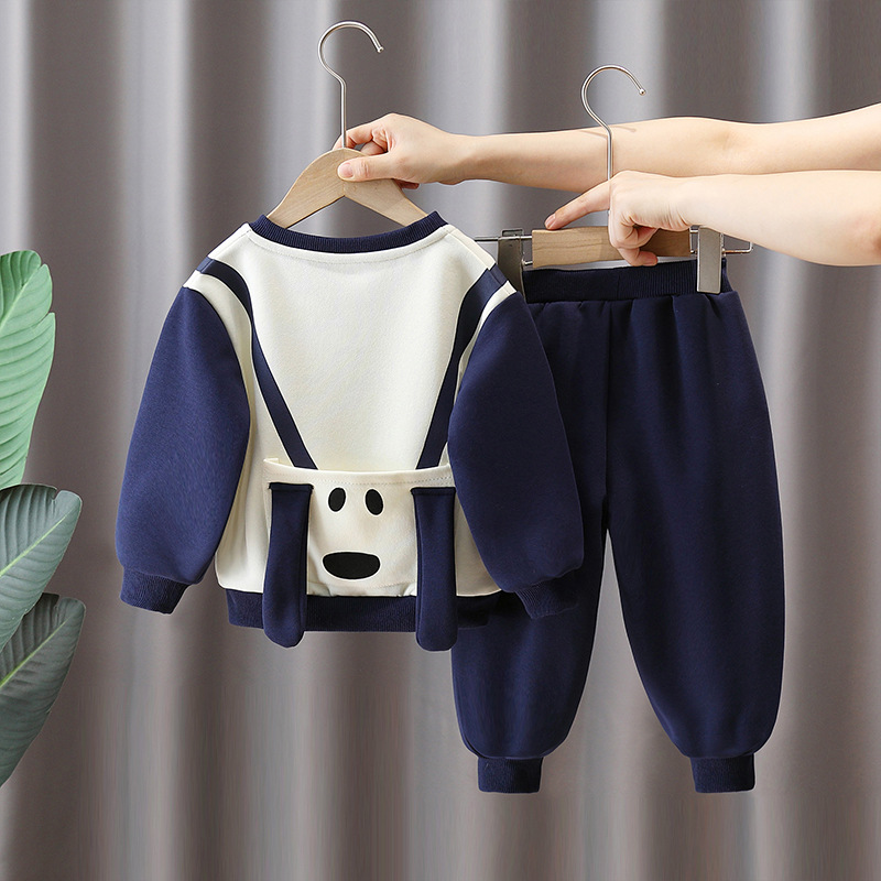 6114 traje de suéter para niños modelos de primavera y otoño 2025 nuevo estilo estilo occidental bebé dibujos animados otoño traje de dos piezas de moda para niños