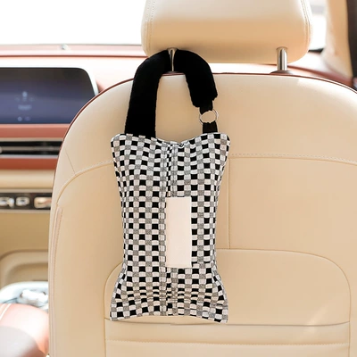 Car-Mounted Tissue Box, Cute Cartoon Car tissue box/set - black-plaid-tissue-box
