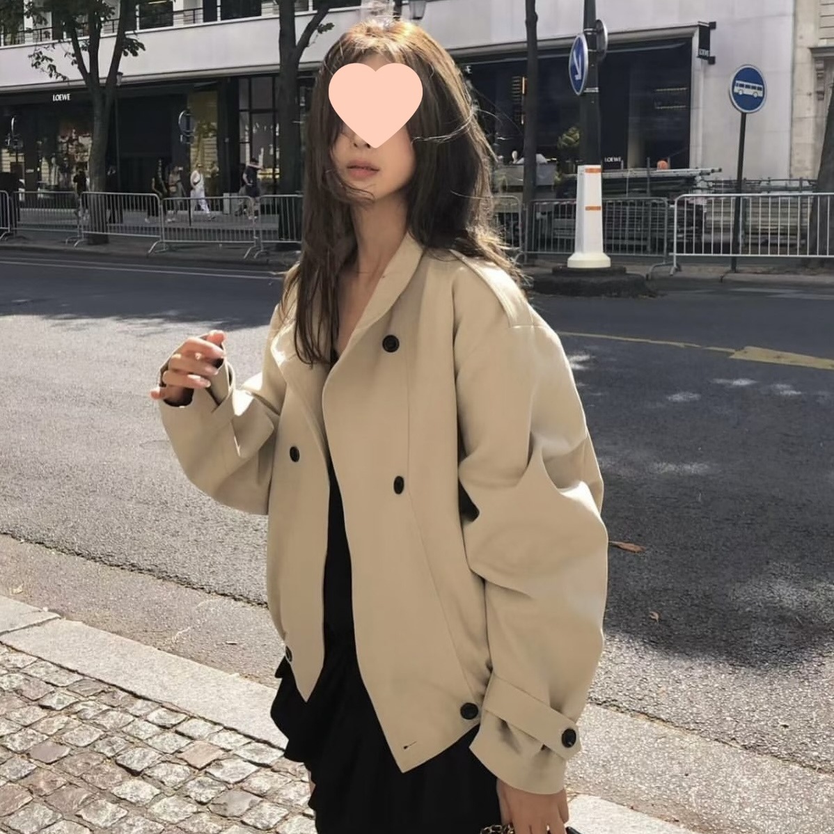 已出尺寸更新～韩系博主氛围感宽松休闲夹克双排扣卡其色均码风衣