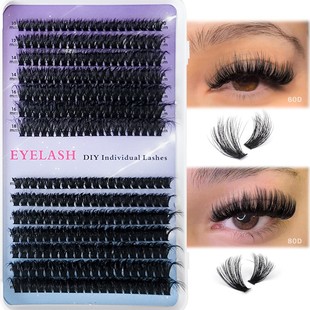 Factory Wholesale 60D+80D Imitation Mink Eyelashes 280 Clusters Set 10-18mm DIY Self-Grafting Fluffy False Eyelashes