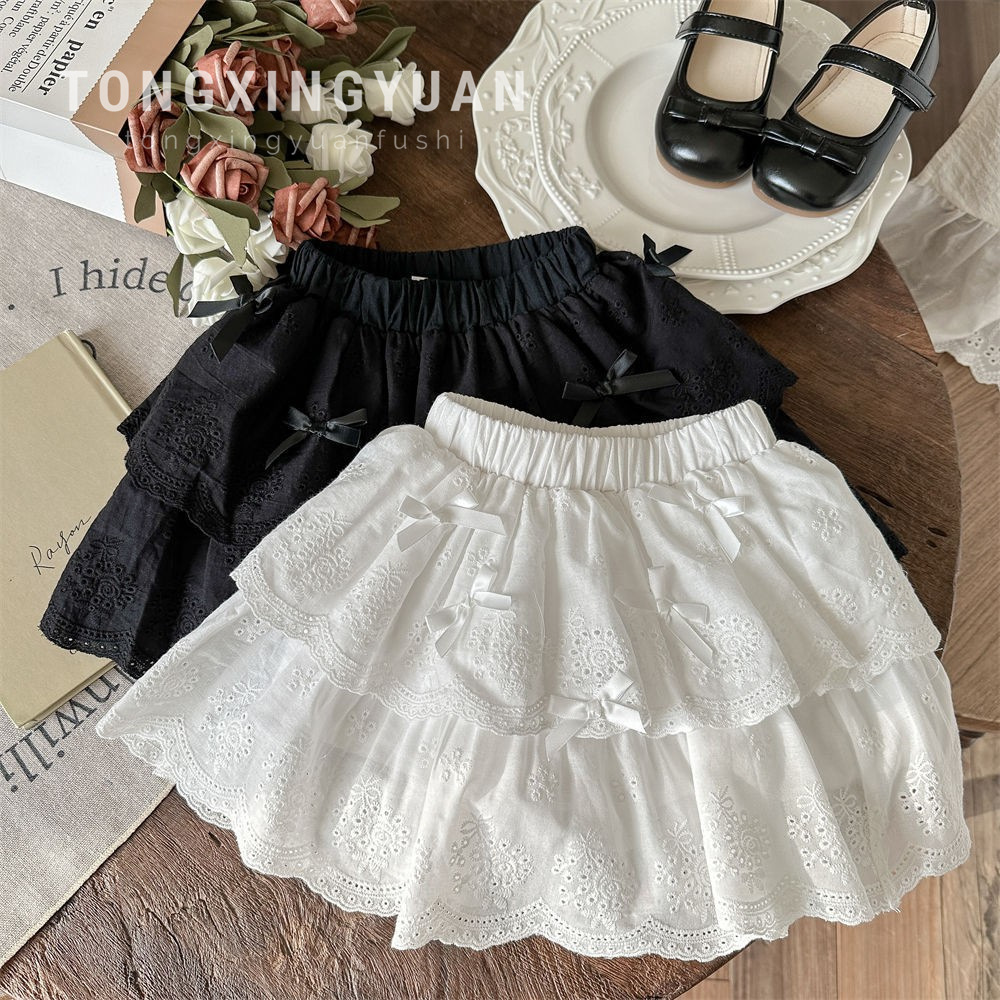 Estrella infantil, falda de pastel de encaje estilo ballet redondo, falda hinchada, media falda con lazo de verano para niñas, falda corta de princesa