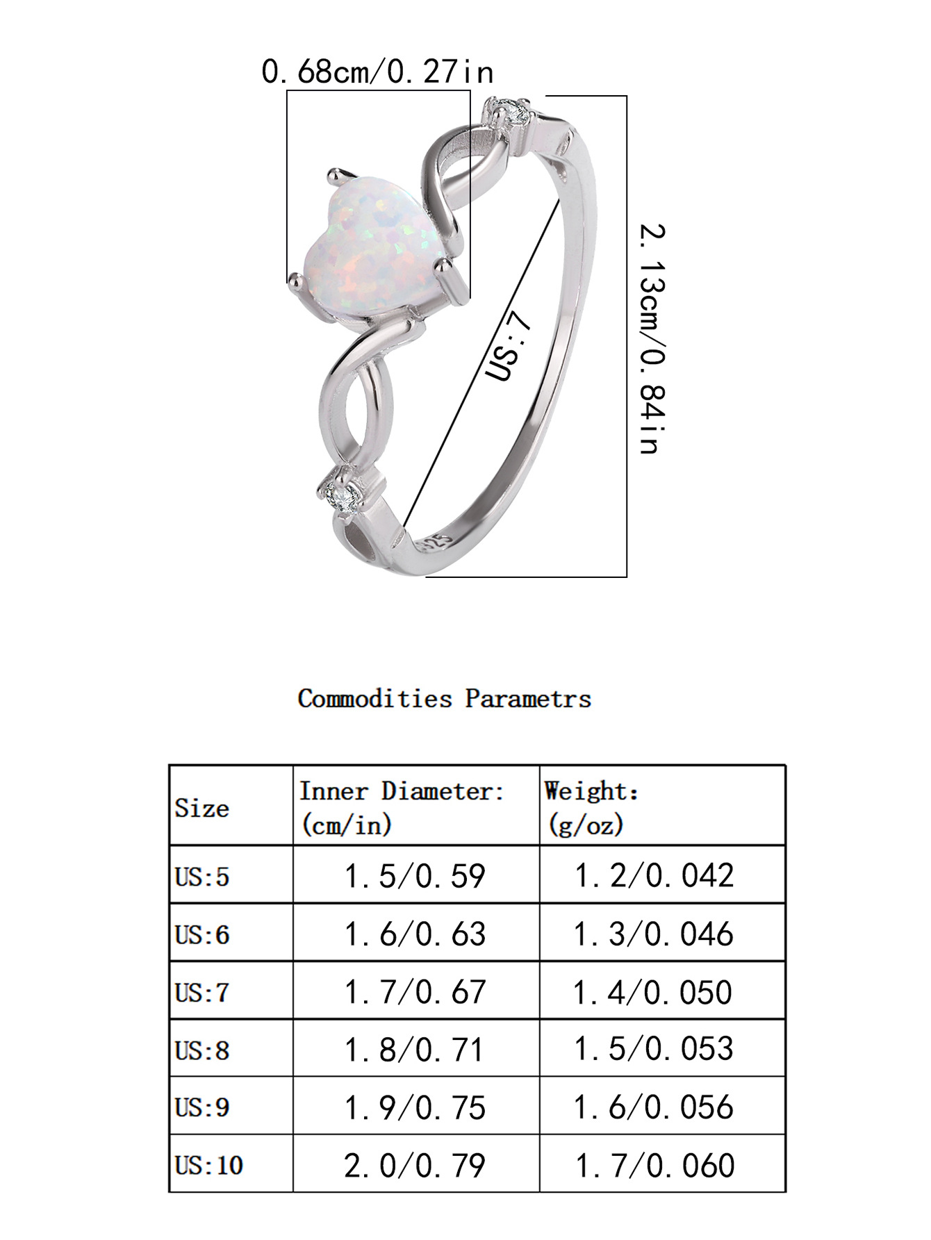 Plating Design 925 Sterling Silver Opal Heart Shape Rings 925 Sterling Silver Rings