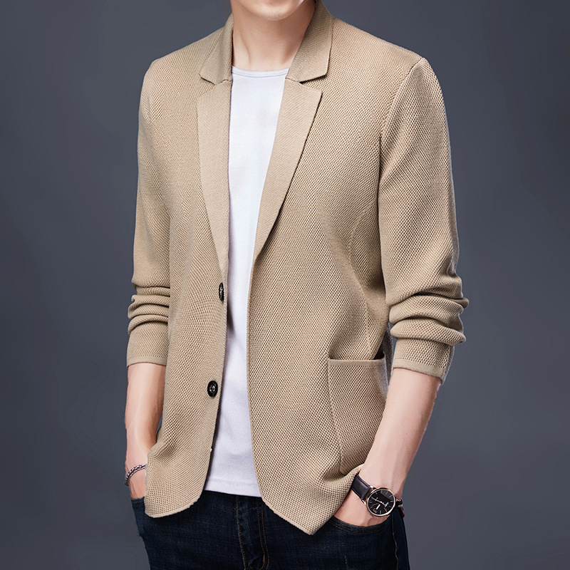 Cardigan Sweater Men's Spring and Autumn Korean Style New Large Size Lapel Thin Knitted Sweater Solid Color Suit Men's Coat
