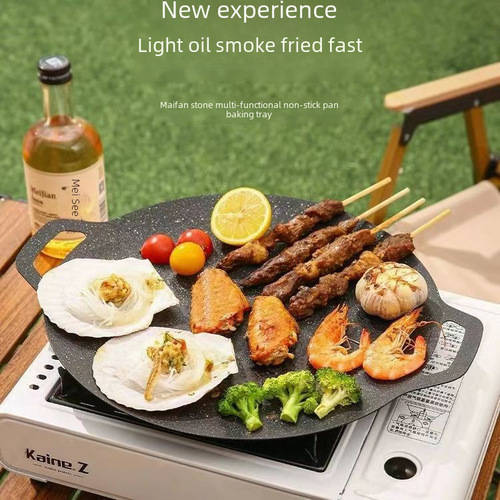 Mafanstone Skillet Outdoor Camping Grill Plate Korean BBQ Plate Casserole Grill Plate Iron Pan BBQ Meat Pot Household