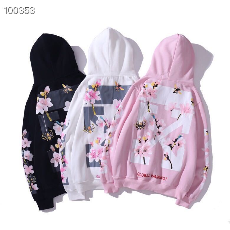 Off Sweatshirt Ow Trendy Brand Classic Pink Peach Blossom Hooded Pullover White Casual Versatile Long-Sleeved Jacket