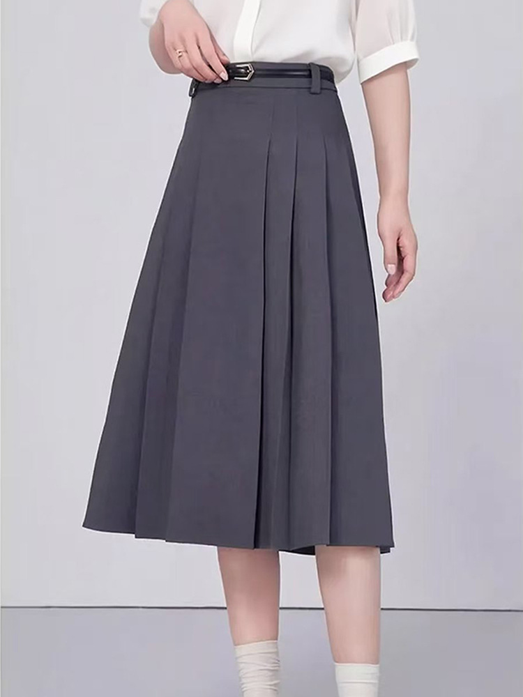 Chân váy xếp ly nữ dáng chữ A lưng cao dài qua gối — đen chi tiết 18