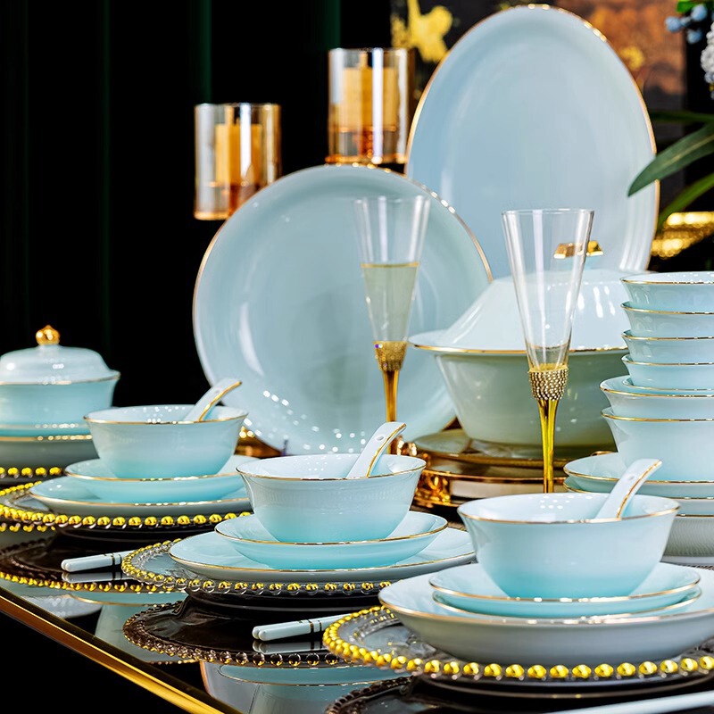 Underglaze color Phnom Penh tableware Jingdezhen kaolin high temperature firing celadon tableware bowl rice plate dishes free combination