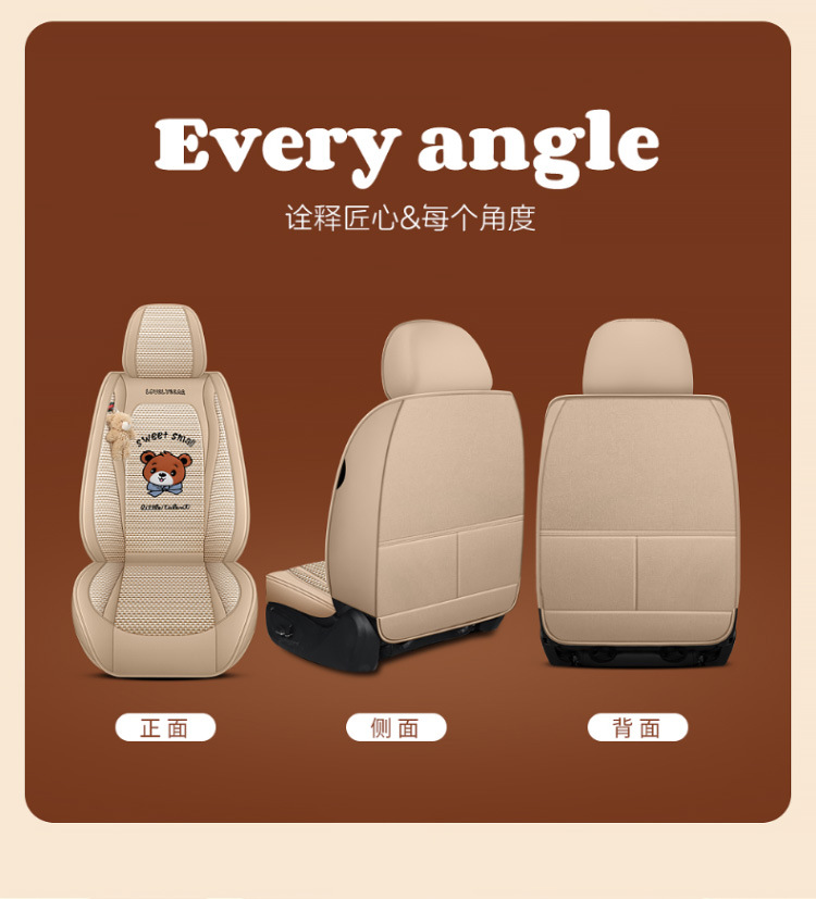 New All-Season Universal Car Seat Cushion, Full-Coverage Seat Cover, Cartoon Cute Linen, High-Grade Goddess Breathable Cotton