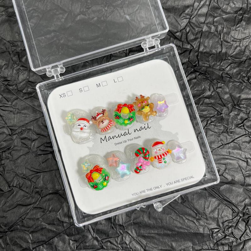 Handmade Cute Cartoon Girl Winter Snowman Christmas Short Round Wear Nail Art Patch Removable A152 Handmade Cute Cartoon Girl Winter Snowman Christmas Short Round Wear Nail Art Patch Removable A152