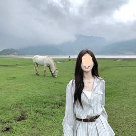 老钱风长袖条纹衬衫连衣裙修身气质压褶设计感收腰短裙2025