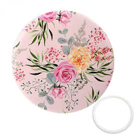新款唯美粉色手绘花朵小圆镜子 礼物口袋镜 旅行便携金属化妆镜
