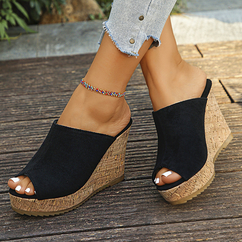 European and American Large Size Wedge Sandals for Women 2025 Summer New Cross-Border Fashion Outdoor Platform Thick-Soled Peep-Toe Slippers