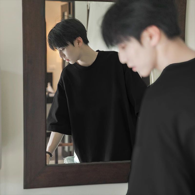 헤비웨이트 순면 반팔 티셔츠 남성용 여름 루즈핏 데일리 캐주얼 베이직 레트로 깔끔한 상의