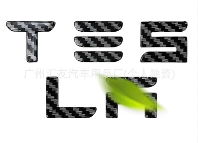 Suitable for 25 New Updated Tesla Model 3/Y Modified Tailgate Tesla English Letters Covering the Car Logo (Car logo) - carbon-fiber-black