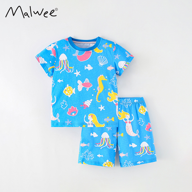 Malwee traje de las niñas verano nuevos pantalones de cintura elástica casuales de manga corta para niños europeos y americanos traje de dos piezas para niños
