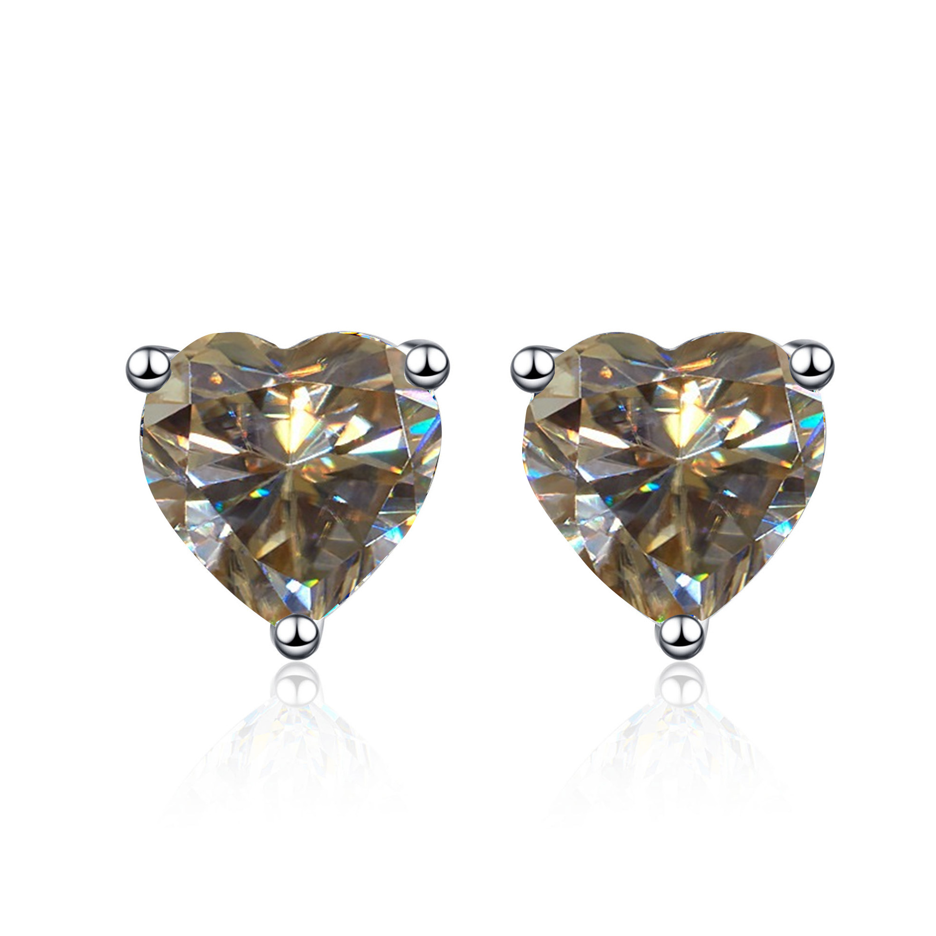 Multicolor de importación de moissanita en forma de corazón 1CT2CT plata esterlina simple moissanita en forma de corazón pendientes de diamante clásicos pendientes