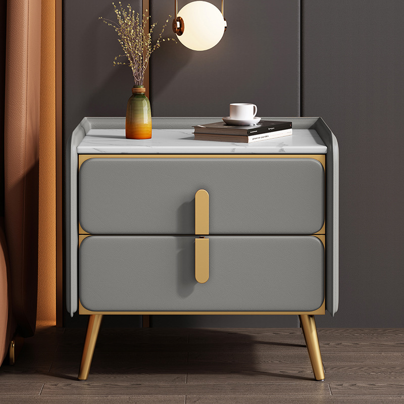 Madera maciza mesita de noche Luz de lujo de alto grado dormitorio simple moderna mesita de noche hogar roca placa pequeña mesita de noche gabinete de almacenamiento
